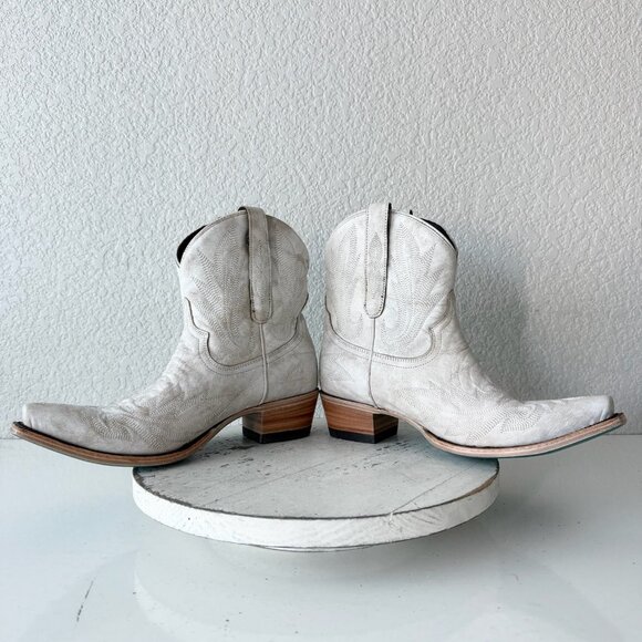 Lane LEXINGTON Women Cowboy Bootie 9 White Leather Western Cowgirl Short Boots - Picture 8 of 12